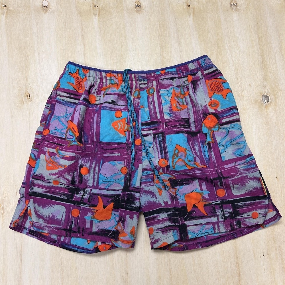 Vintage 90s Weekends Beachwear Swim Shorts Mens Medium Fish Mesh Lined Trunks